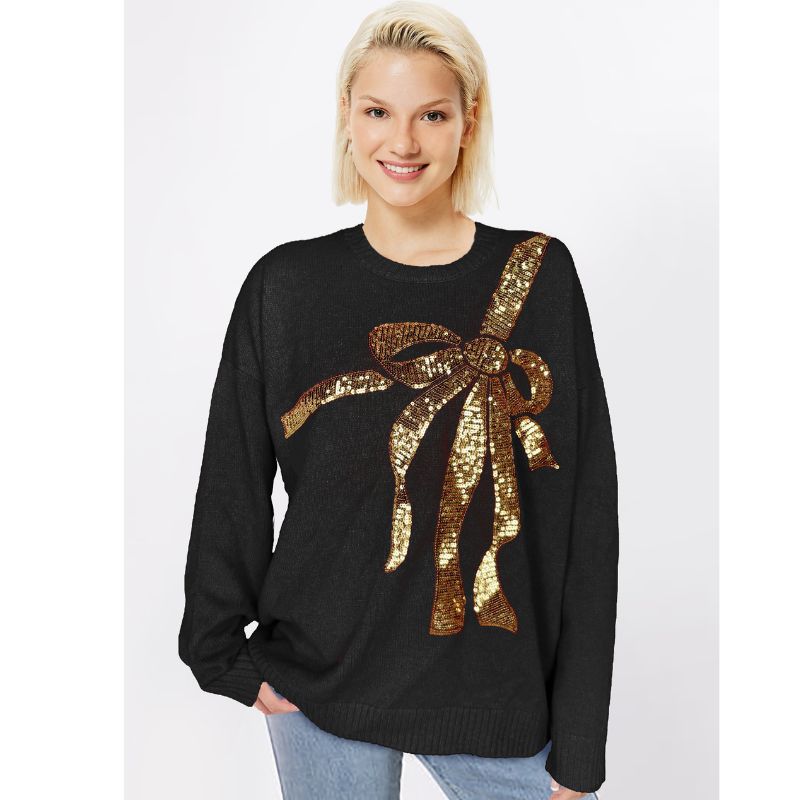 Christmas Bow Sweater - Black